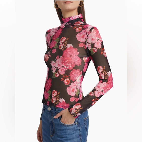 Generation Love Tyla Floral-Mesh Turtleneck Top - Picture 1 of 4